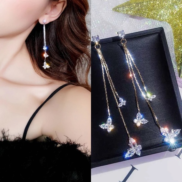 Beautiful Gold Tone Crystals Butterfly Earrings - Picture 2 of 5